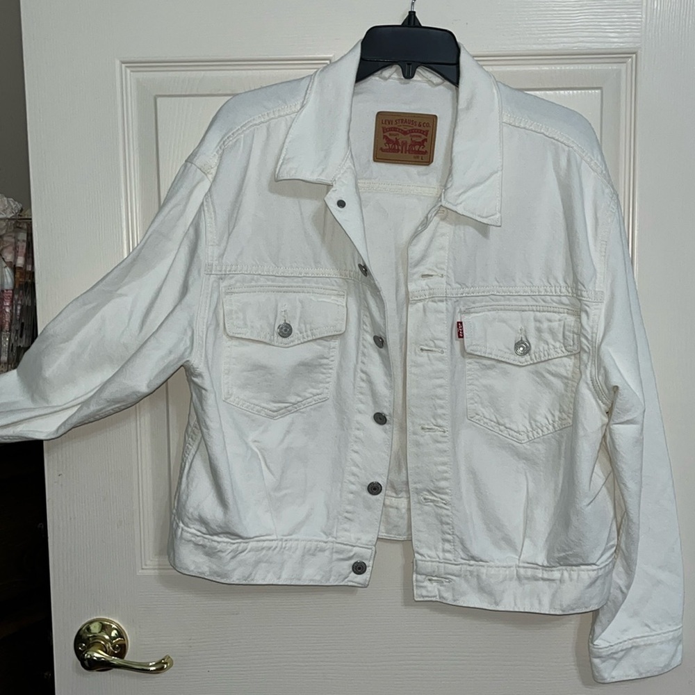 Levi Women’s White Blue Jean Jacket Size Large